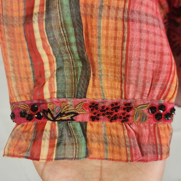 Bhanuni by Jyoti for Anthropologie Embroidered Peplum Boho Blouse Multicolor M - Picture 9 of 13